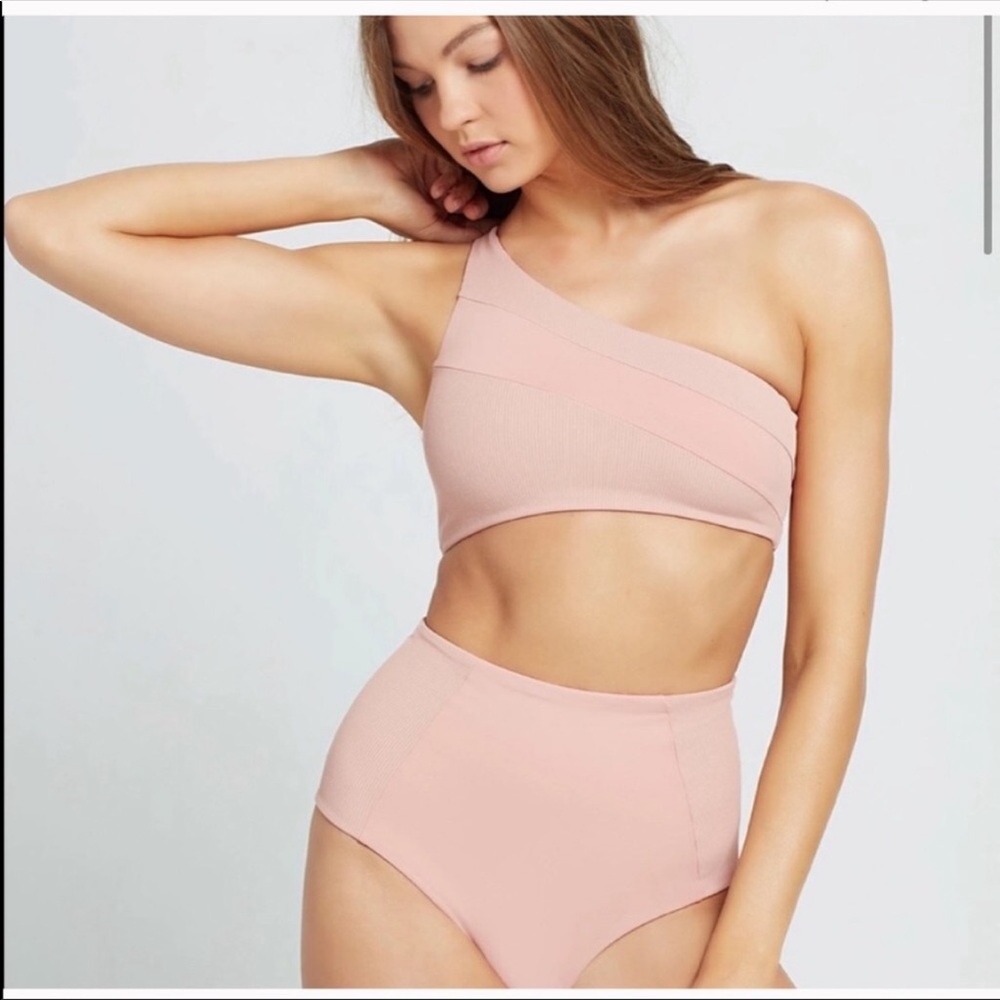 L space Jackie bikini bottoms pink high waisted/Ribbed Celeste Bikini Top - Picture 1 of 9
